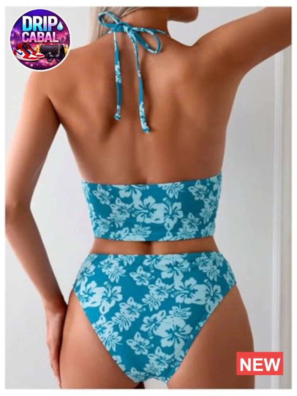 Women's Floral Halter Neck Tankini Two Piece Bathing Swimsuit Set